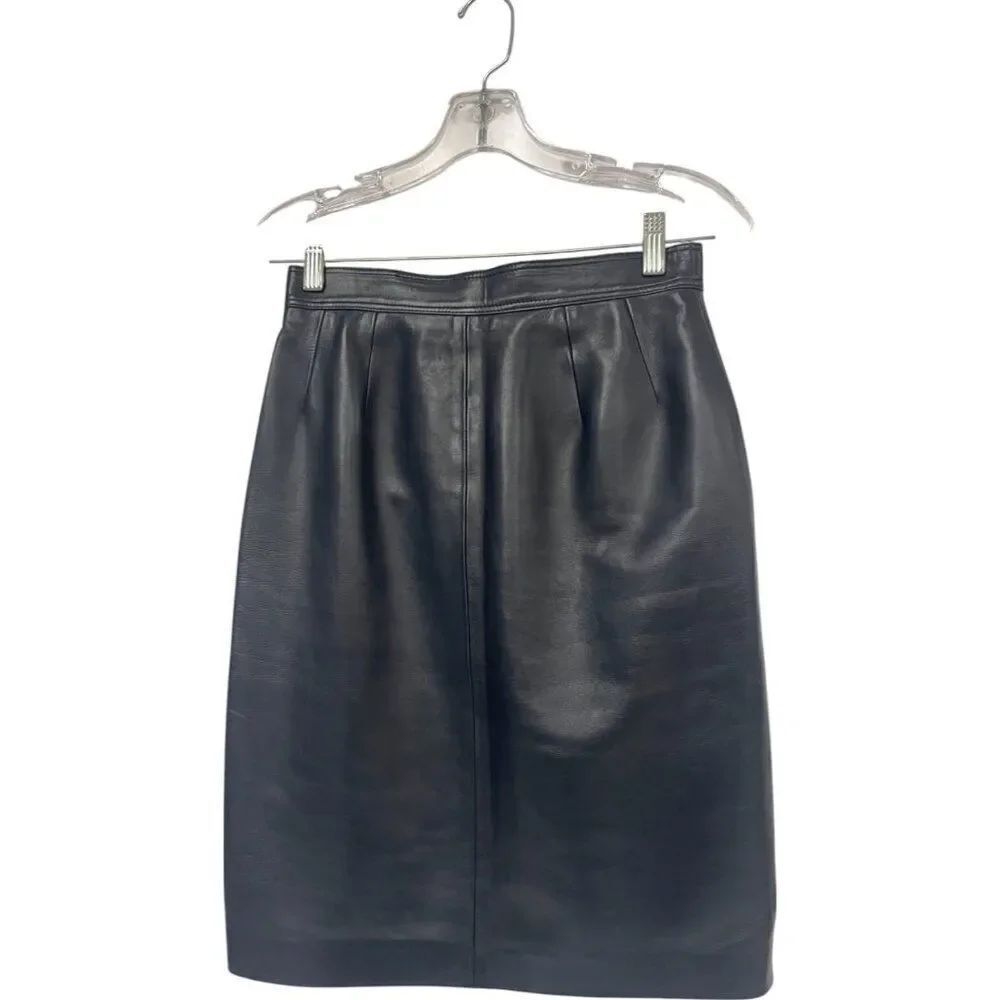Loewe Womens Leather Skirt Size 42 S Medium  Navy Blue Vintage Lined 26" waist